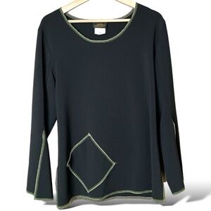 LINDA LUNDSTROM Black Poly / Lycra Stretch Long Sleeve Top Contrast Stitch Sz 12